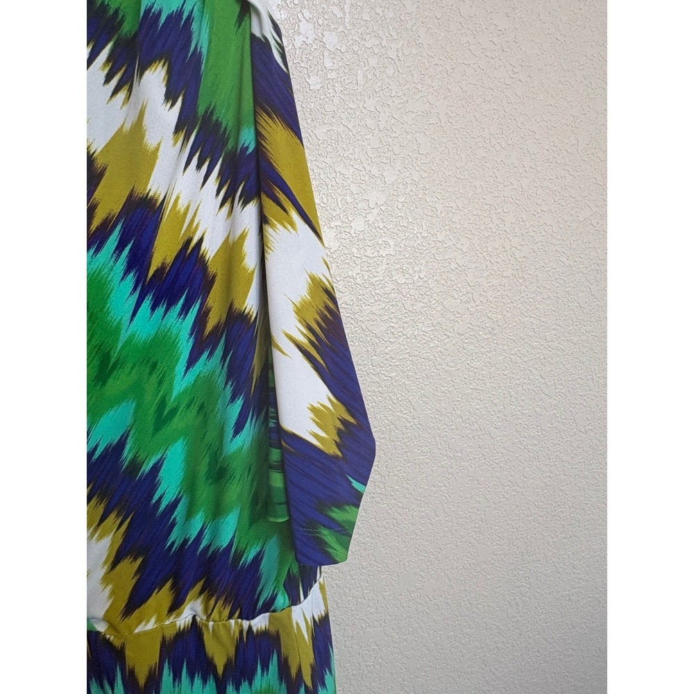 Calvin Klein Green Blue Ikat Chevron Faux Wrap Dress Size 12 Short Sleeve - Picture 5 of 6